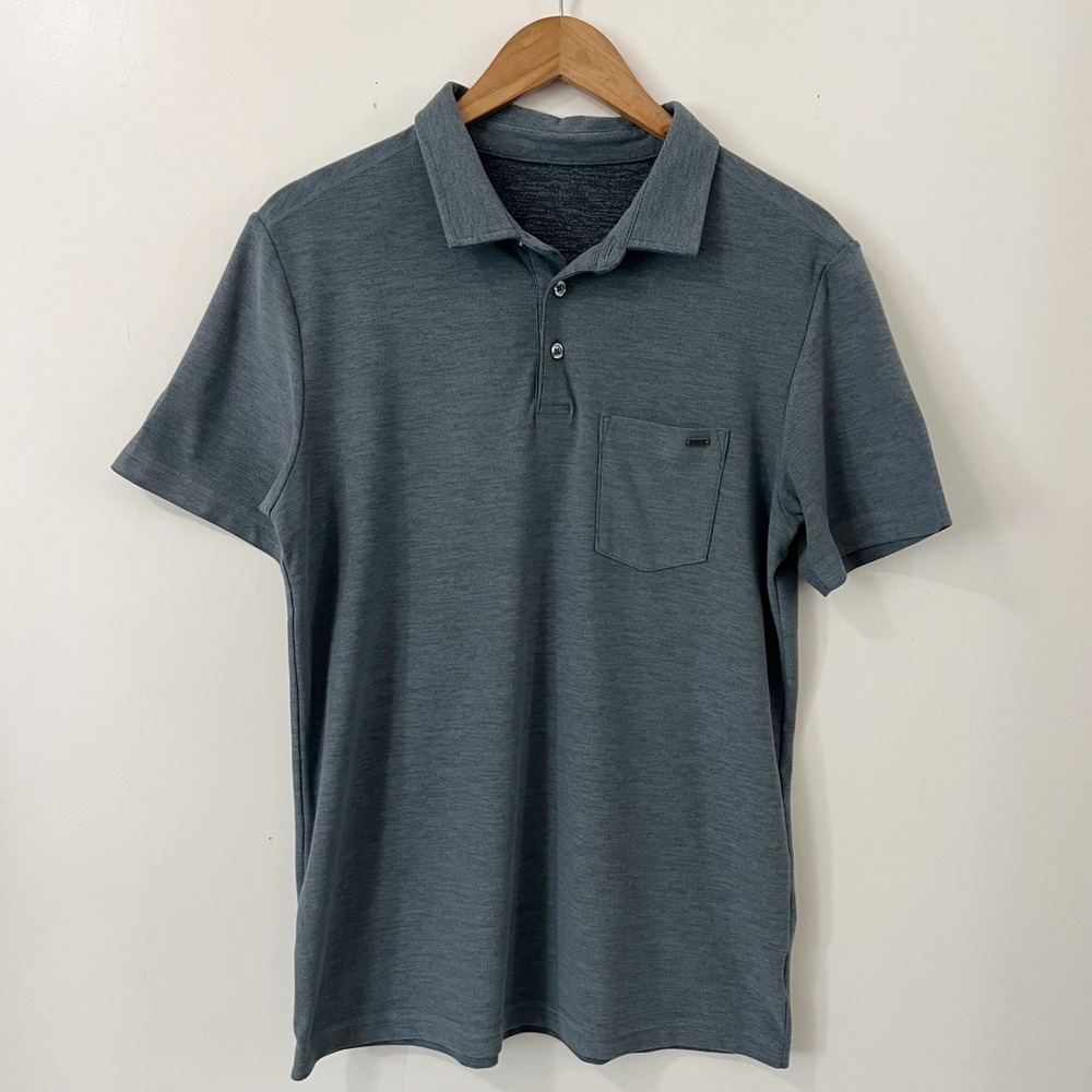Vuori Mens Strato Tech Polo Shirt Blue Heather Short Sleeve Pocket V164 Size M
